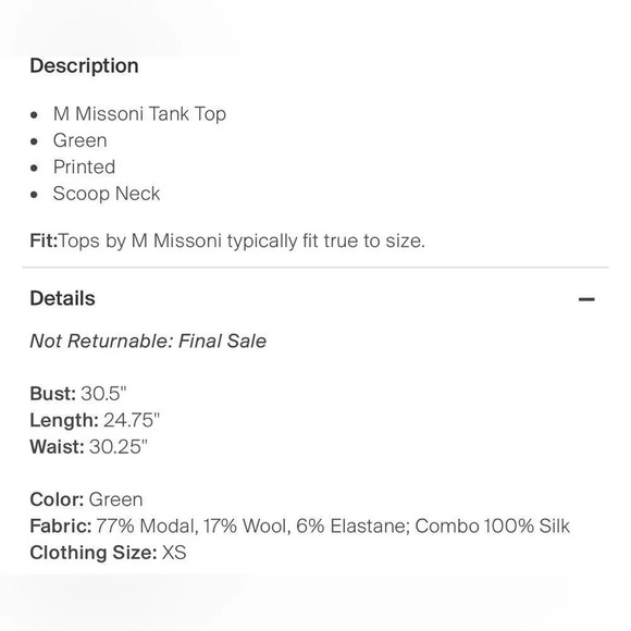 M Missoni Tank Top Silk front Moral/Elastine/Wool Black EUC XS - Picture 9 of 9